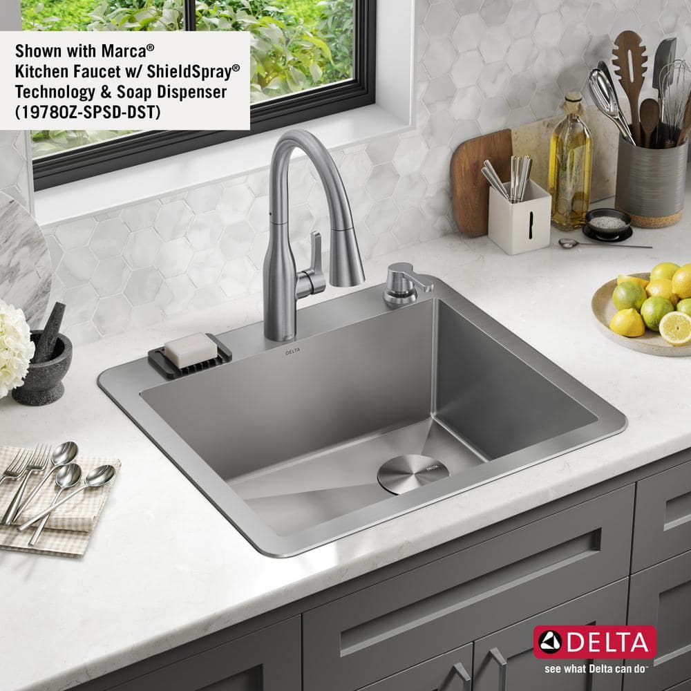Delta Marca Drop-In Stainless Steel Single Bowl Kitchen Sink, 25" x 22"