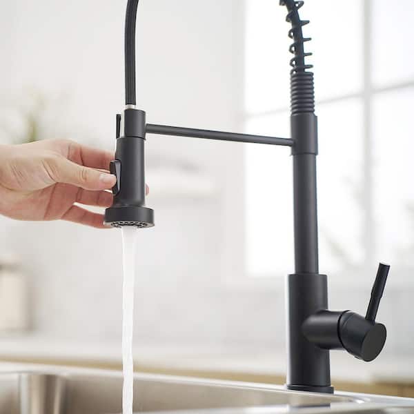 Boyel Living 1.8 GPM Stainless Steel Single Handle Pull Down Sprayer  Kitchen Faucet with Water Supply Hoses in Matte Black BL-1325SS-33B - The  Home Depot