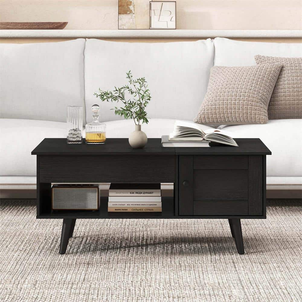 Costway 39.5 in. Black Rectangle Wood Coffee Table HCST02852 - The