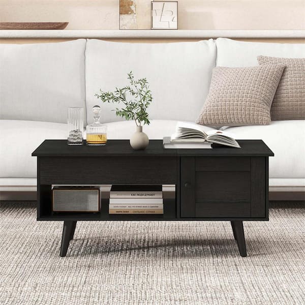 Costway 39.5 in. Black Rectangle Wood Coffee Table