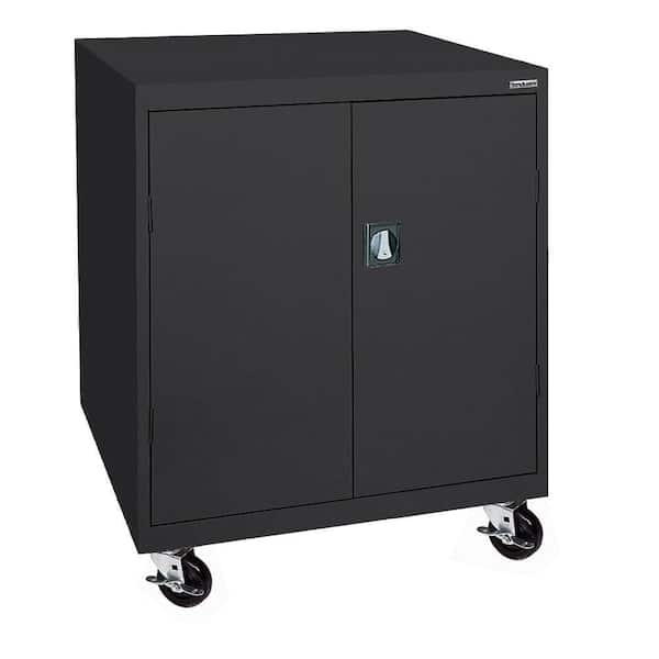 Sandusky Steel Freestanding Garage Cabinet in Black with Casters (46 in. W x 48 in. H x 24 in. D)