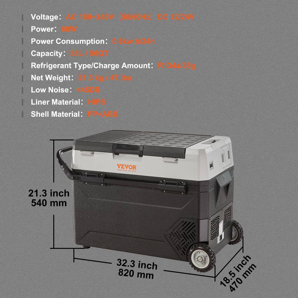 VEVOR 56 QT. Electric Cooler Portable Mini Car Fridge