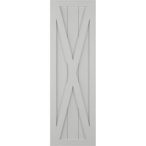 Ekena Millwork 15 in. x 51 in. True Fit PVC Single X-Board Farmhouse Fixed Mount Board and Batten Shutters Pair in Hailstorm Gray