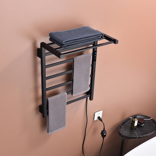 6 Bar Plug In Hardwired Wall Mounted Adjustable Electric Towel Warmer Rack in Matte Black Waterproof JYTowelW3 The Home Depot