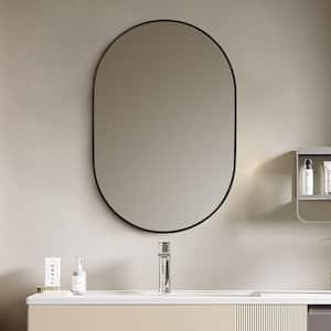 24 in. W x 42 in. H Oval Framed Wall Bathroom Vanity Mirror in Matte Black