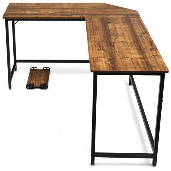 BYBLIGHT Havrvin 57 in. L Shaped Brown Wood Gaming Desk with Led