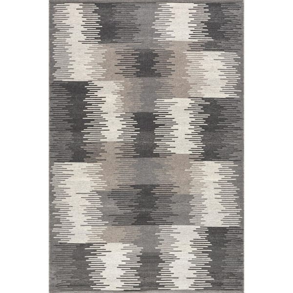 Memento Abstract Reversible Wool Charcoal 9 ft. x 12 ft. Indoor/Outdoor Patio Area Rug