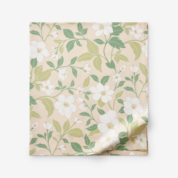 The Company Store Company Cotton Clemencia Peach Blossom Floral Cotton Percale King/California King Flat Sheet