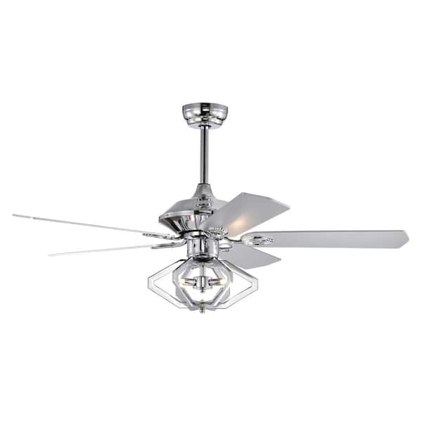 FIRHOT 52 in. Indoor/Outdoor 3-Speeds Quiet Motor Chrome Crystal Ceiling Fan with Remote Control