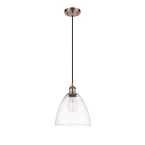 Bristol Glass 60-Watt 1 Light Antique Copper Shaded Mini Pendant Light with Clear glass Clear Glass Shade