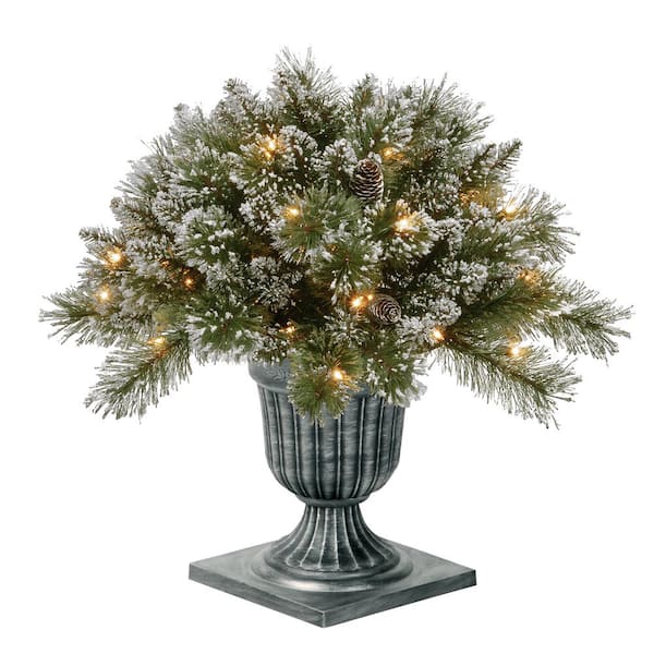 National Tree Company 24 in. Artificial Glittery Bristle Pine Porch Bush with Twinkly LED Lights
