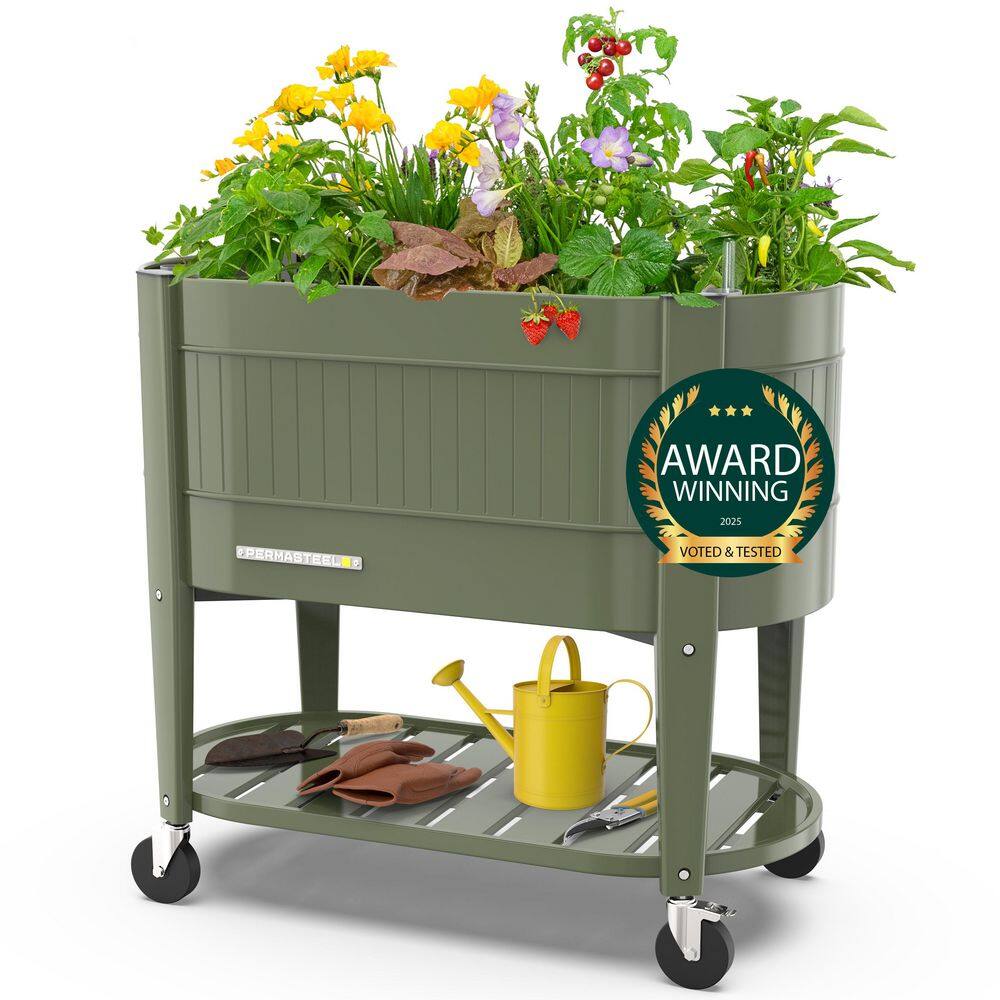 39 in. L x 19.25 in. W x 14.5 in. H Raised Steel Garden Bed with EnGrow TrueSoil Technology, Storage Shelf, Green price history on PriceWatchPro