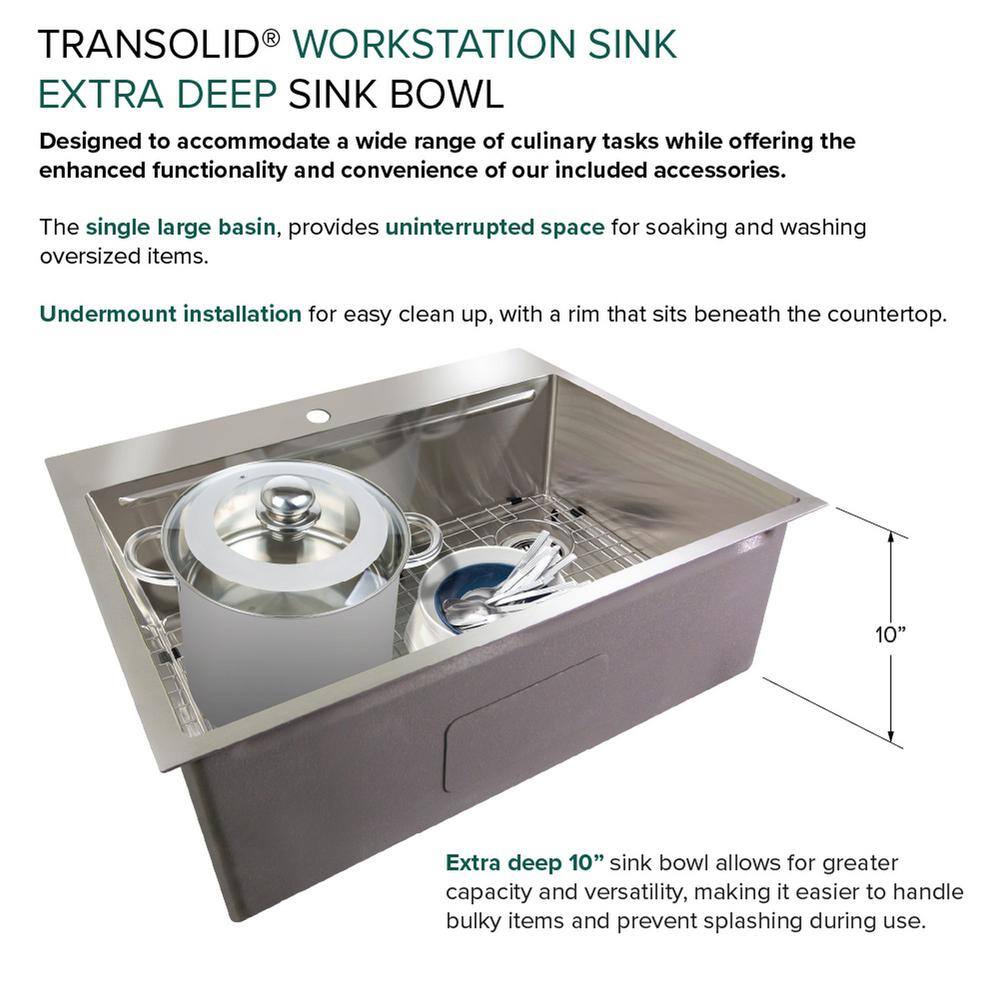 30-Inch Stainless Steel Drop-In Kitchen Workstation Sink