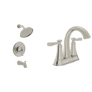 Rumson 4 in. Centerset Bathroom Faucet and Single-Handle 3-Spray Tub and Shower Faucet Set in Brushed Nickel
