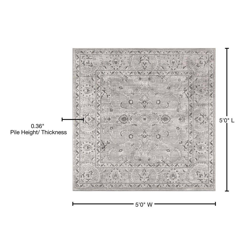 Light Grey Synthetic Medallion Area Rug, 5' Square
