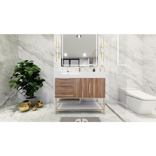BV Better Vanity Bethany 42 in. W. x 20 in. D x 36 in. H Double Sink Freestanding Bath Vanity in White Oak with White Acrylic Top