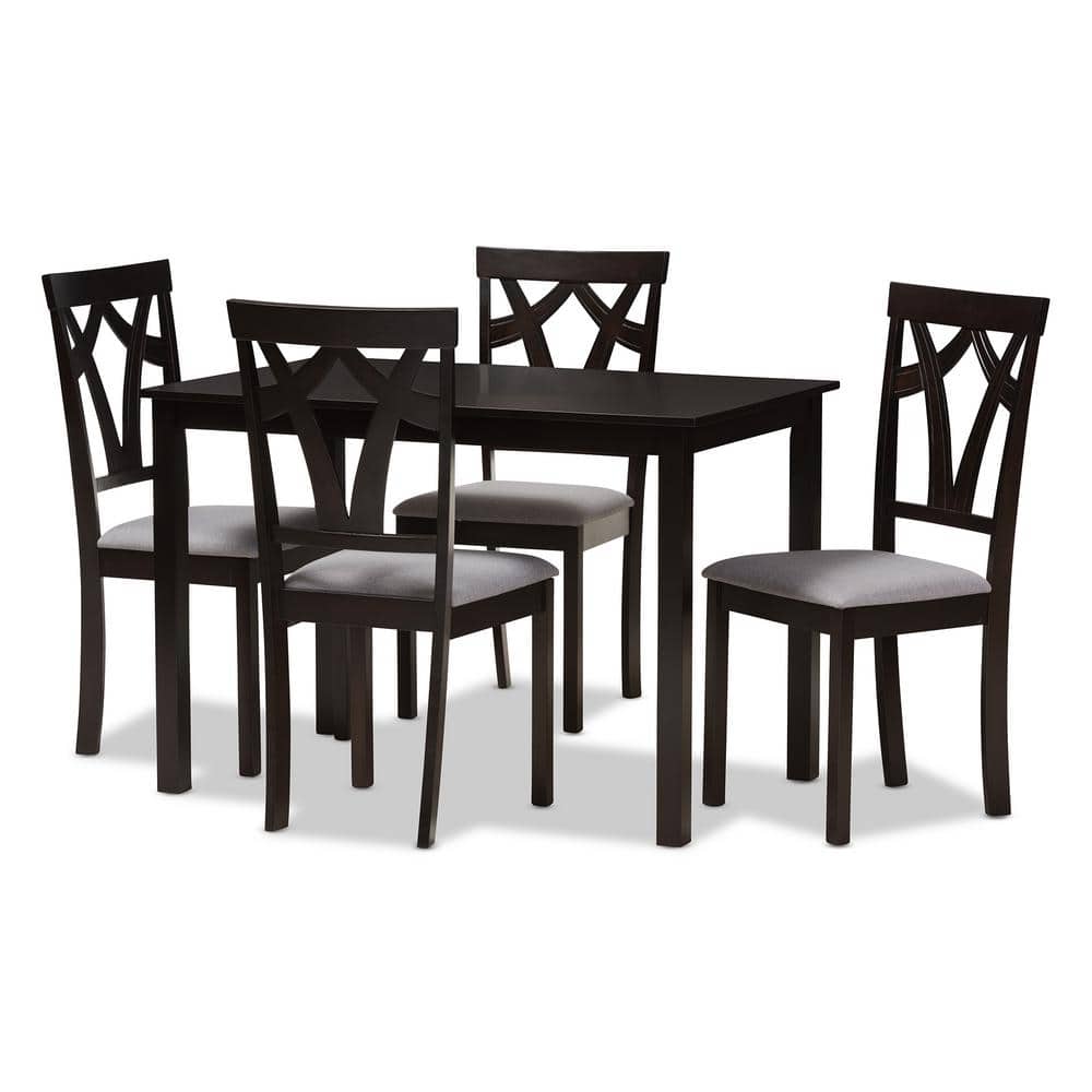 Sylvia 5-Piece Grey Fabric and Dark Brown Wood Dining Set