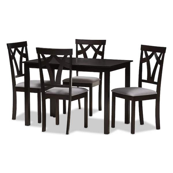 Baxton Studio Sylvia 5-Piece Grey and Dark Brown Dining Set