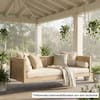 Ama pear Light Teak Acacia Wood Twin Size Patio Swing Bed, Rattan Porch Swing Hanging Bed with Long Ropes for Garden Backyard jk-851