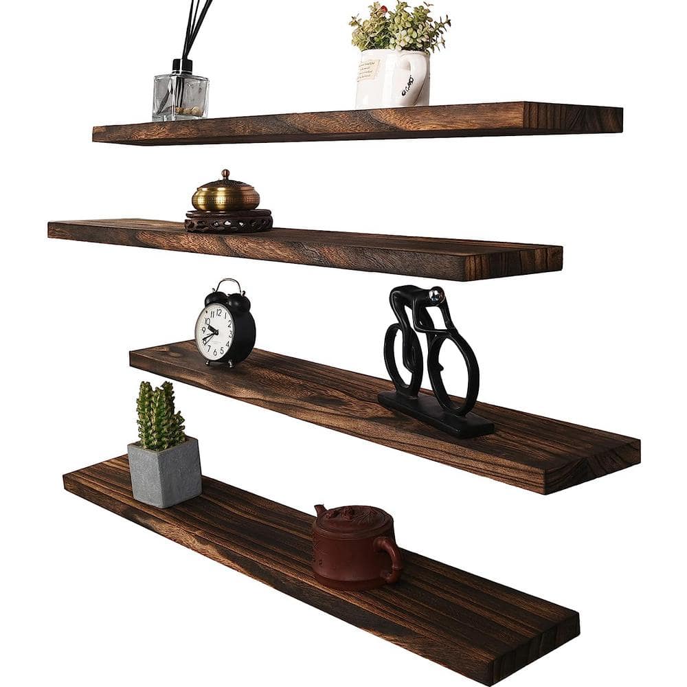 Floating Shelves Wall Mounted Set of 3,36 in. Cherry Brown Wood