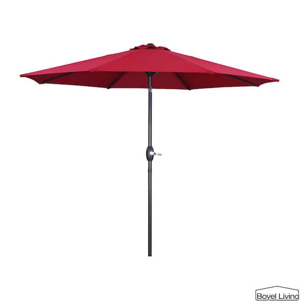 Boyel Living 9 Ft. Patio Umbrella Outdoor Umbrella Patio Market Umbrella with Push Button Tilt and Crank(Red)