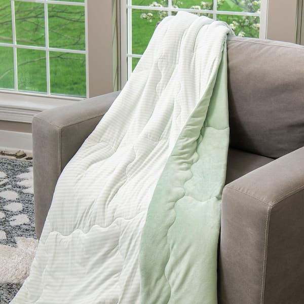 HGTV Cooling Quietude-Sage Green Stripe Throw Blanket