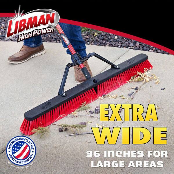 36 in. High Power Multi-Surface Push Broom Set with Brace and 60 in. Steel Handle (4-Pack)