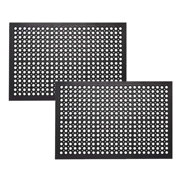 Envelor Anti Fatigue Black 36 in. x 60 in. Rubber Non-Slip Commercial Floor Mat - 2 Pack