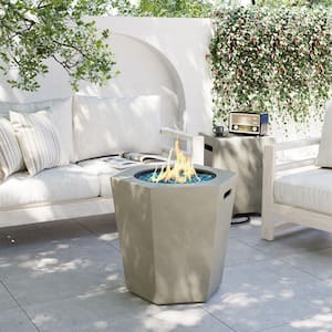 24 in. x 22 in. 40000 BTU Hexagon Concrete Outdoor Propane Gas Fire Pit Table with Propane Tank Cover in Beige