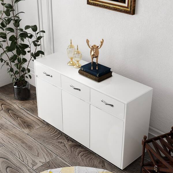 FUNKOL 52.56in x 15.94in x 32.68in White MDF Ready to Assemble Kitchen Cabinet with 3 Drawers and 3 Doors