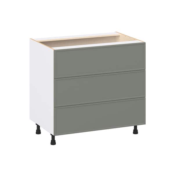 Fairview 36 in.W x 24in.D x 34.5in.H Assembled Slim Shaker Cooktop Drawer Base Kitchen Cabinet in Moss Green w/3-Drawers