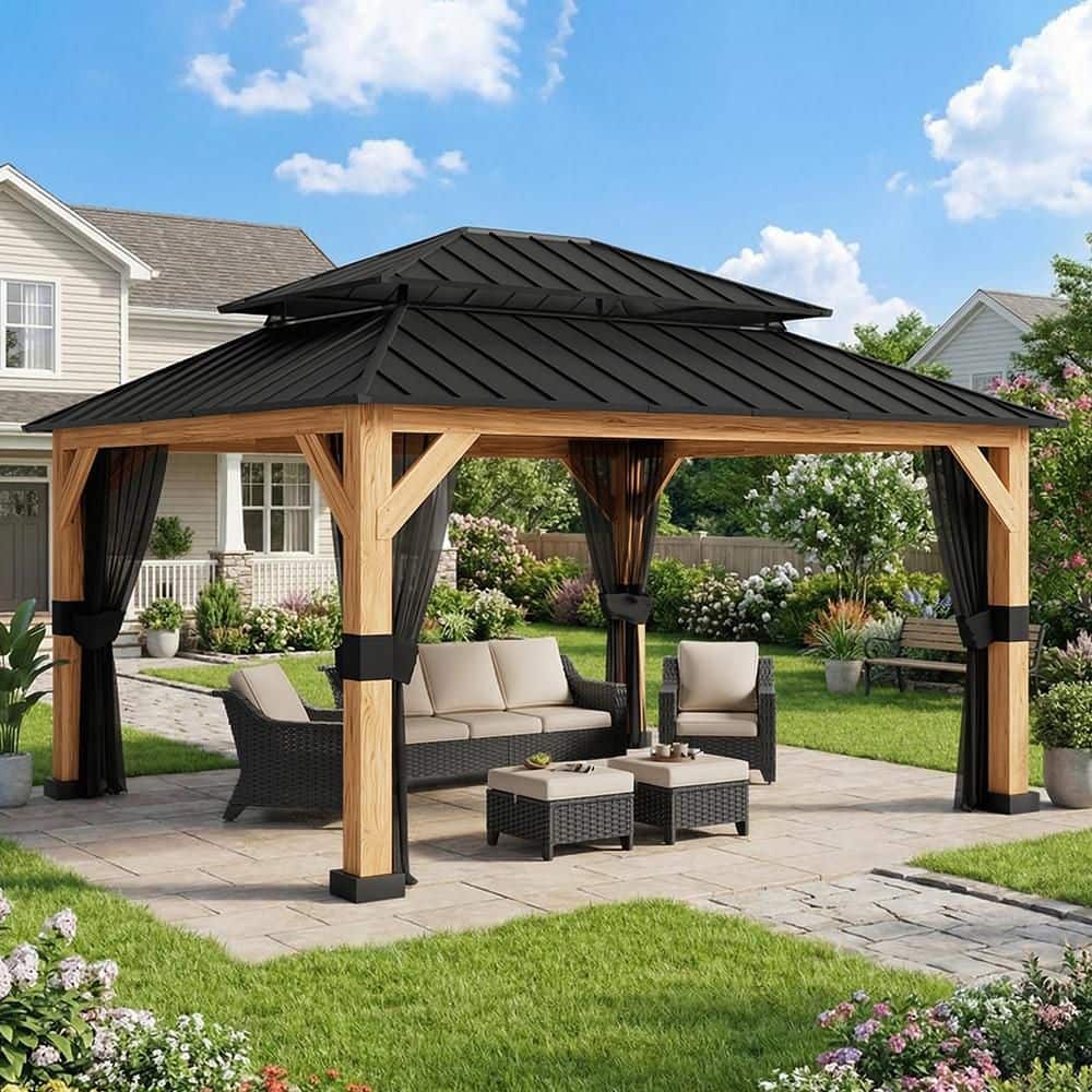 MeetLeisure 13 ft. x 11 ft. Double Galvanized Steel Roof Cedar