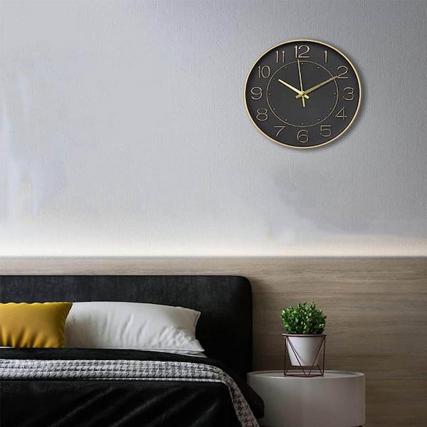 10 in. Black and Gold Silent Non-Ticking Modern Wall Clock