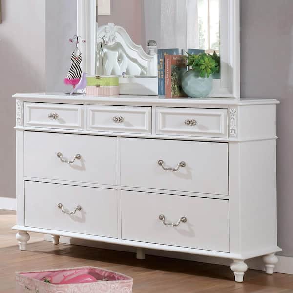 Fritza White 7-Drawer 56 in. Dresser