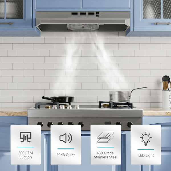 30 in. 300 CFM Convertible Under Cabinet Range Hood in Stainless Steel with LED Light, Mesh Filter and 2-Way Venting