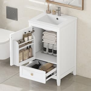 20 in. Single Sink Freestanding White Bath Vanity with White Ceramic Top Unassembled