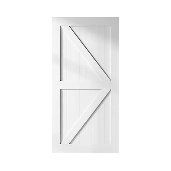 HOMACER 42 in. x 84 in. K-Frame White Solid Natural Pine Wood Panel Interior Sliding Barn Door Slab with Frame