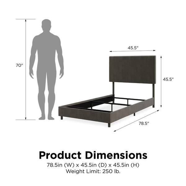 Novogratz Taylor Gray Velvet, Measurements For A Twin Size Bed Frame