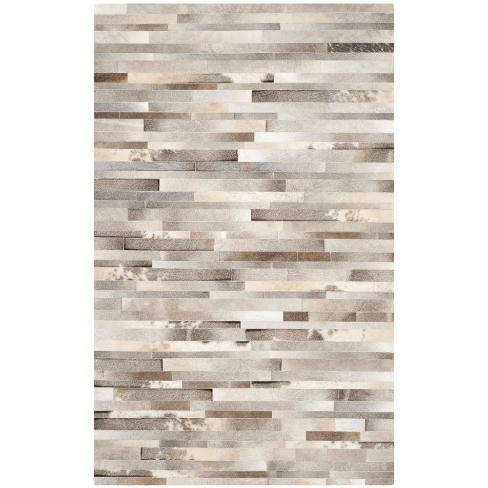 Handmade Geometric Cowhide Gray Area Rug 10' x 14'