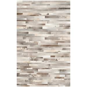 Studio Leather Gray/Ivory 5 ft. x 8 ft. Striped Abstract Area Rug