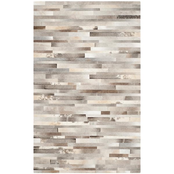 SAFAVIEH Studio Leather Gray/Ivory 9 ft. x 12 ft. Striped Abstract Area Rug