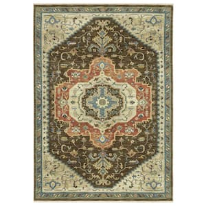 Fleetwood Brown/Orange 7 ft. x 10 ft. Center Oriental Medallion Polypropylene Fringe Edge Indoor Area Rug