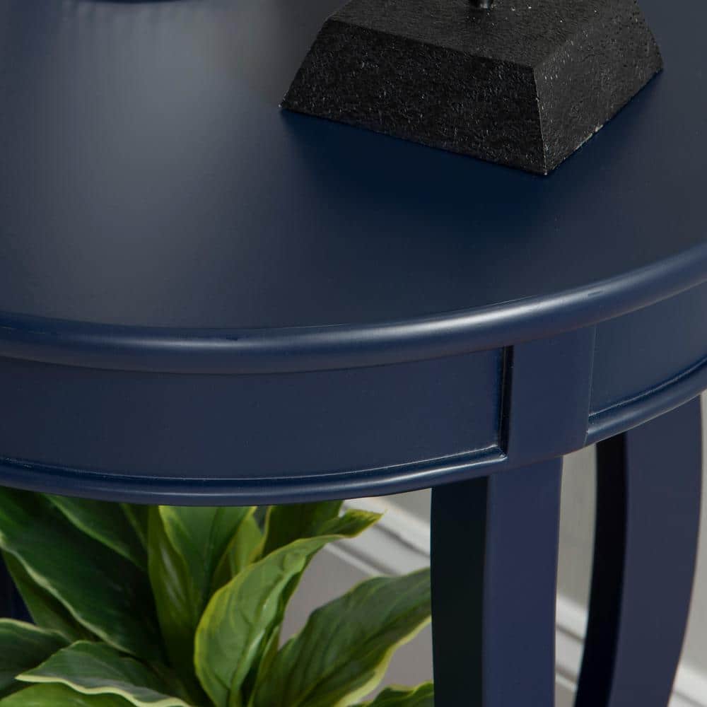 Justine Navy Blue Round Wood End Table with Shelf
