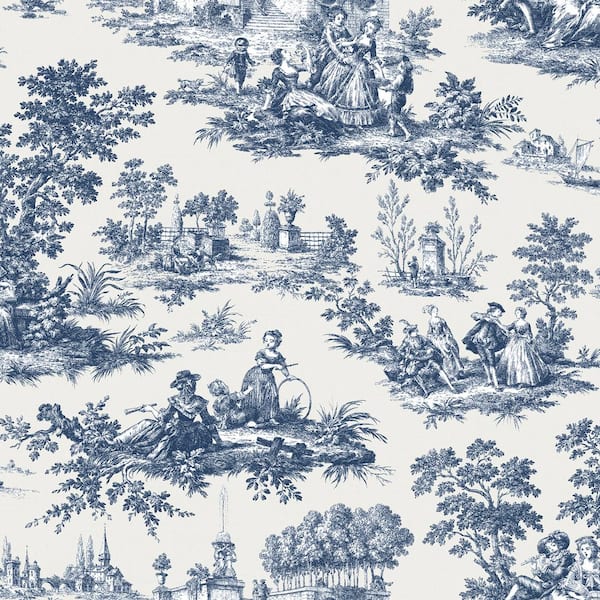 Unbranded Classic Toile Motif Blue/Off White Matte Finish EcoDeco Material Paper Non-Pasted Wallpaper Roll