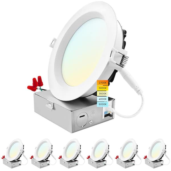 LUXRITE 6 in. Canless w/J-Box 18W 5CCT Selectable 1800LM Remodel IC Rated Integrated LED Recessed Light Kit Wet Rated (6-Pack)