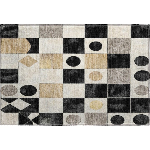 Mayfield Premium Machine Washable Abstract AMF2181 Black 2 ft. x 3 ft. Accent Rug