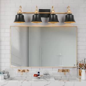 31.1 in. 4-Light Black and Gold Vanity Light with Dome Metal Shades