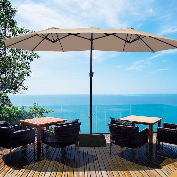 15 ft. Market Double Sided Umbrella Outdoor Patio Umbrella with Crank and Base Beige