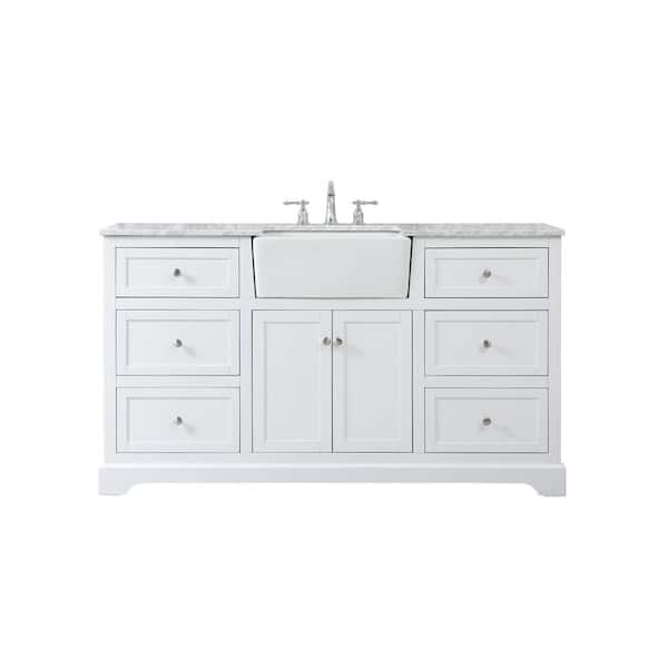 Unbranded Simply Living 60 in. W x 22 in. D x 34.75 in. H Bath Vanity in White with Carrara White Marble Top