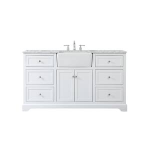 Timeless Home 60 in. W x 22 in. D x 34.75 in. H Single Bathroom Vanity Side Cabinet in White with White Marble Top
